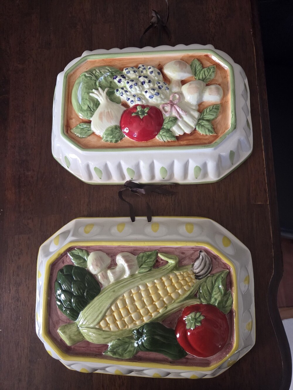 Set Of VIntage Ceramic Vegetable Hanging Molds White with Red & Green Accents